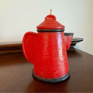 VINTAGE RED TEA KETTLE shaped CANDLE
